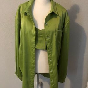 Nastygal green bralet and oversized shirt